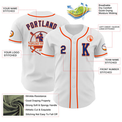 Custom White Royal-Orange Authentic Baseball Jersey - Sky-Custom