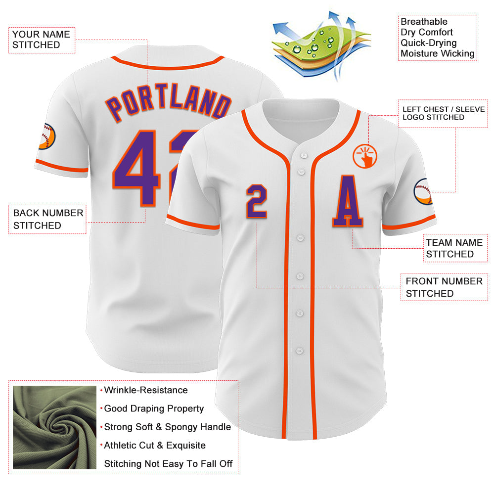 Custom White Purple-Orange Authentic Baseball Jersey - Sky-Custom