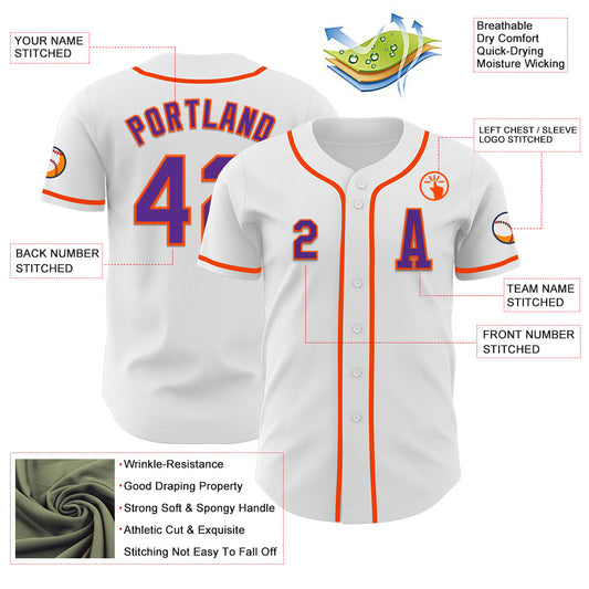 Custom White Purple-Orange Authentic Baseball Jersey - Sky-Custom