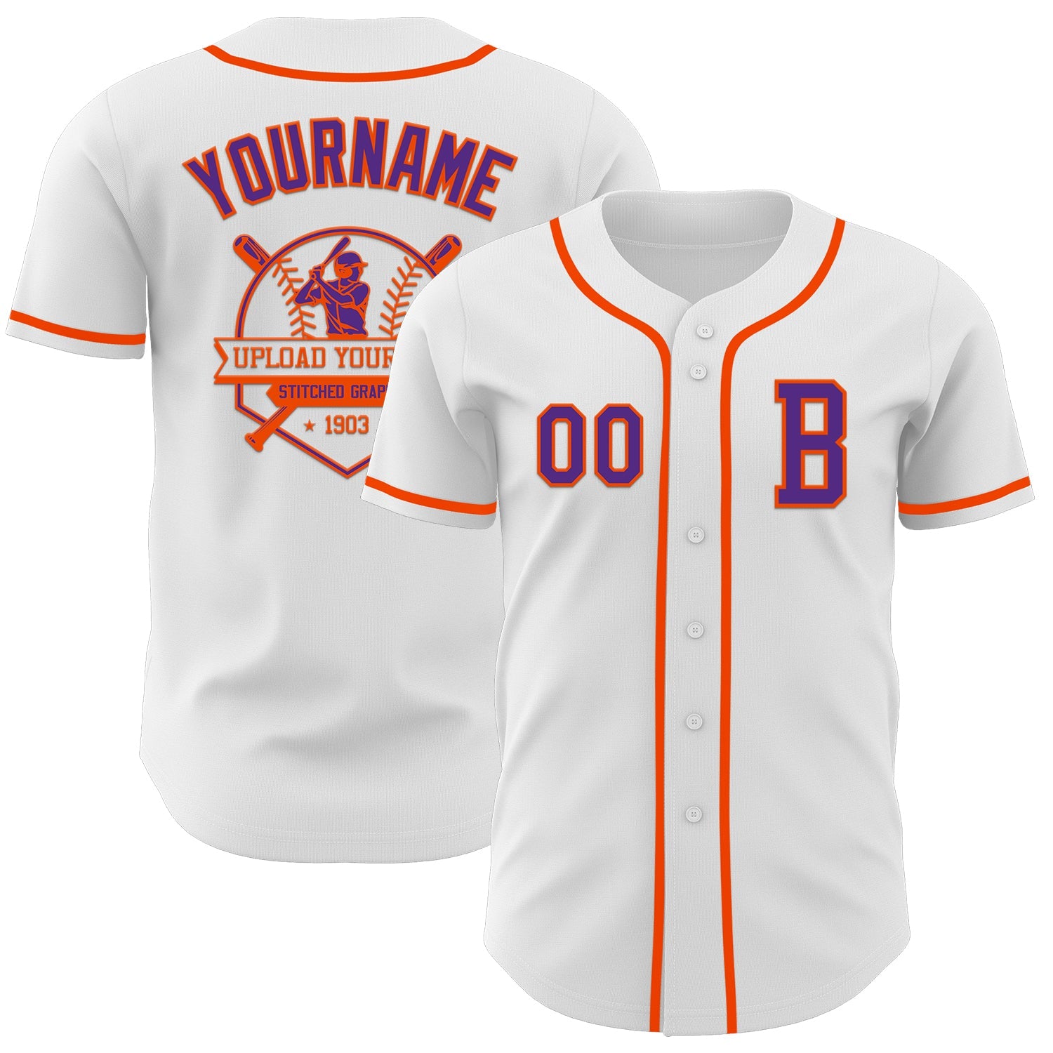Custom White Purple-Orange Authentic Baseball Jersey - Sky-Custom