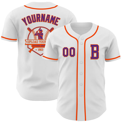 Custom White Purple-Orange Authentic Baseball Jersey - Sky-Custom