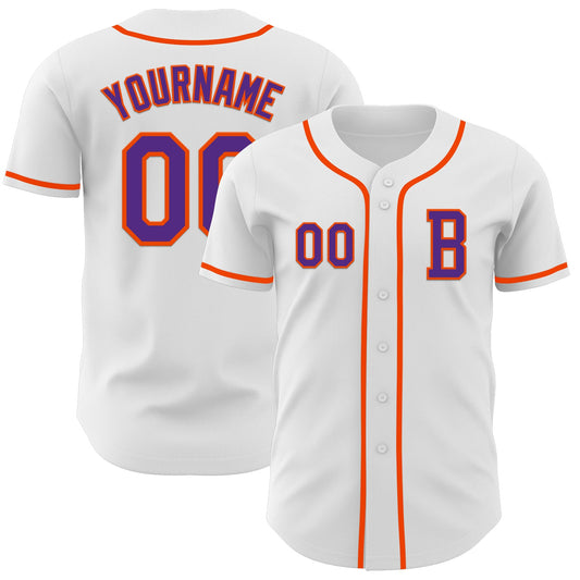 Custom White Purple-Orange Authentic Baseball Jersey - Sky-Custom