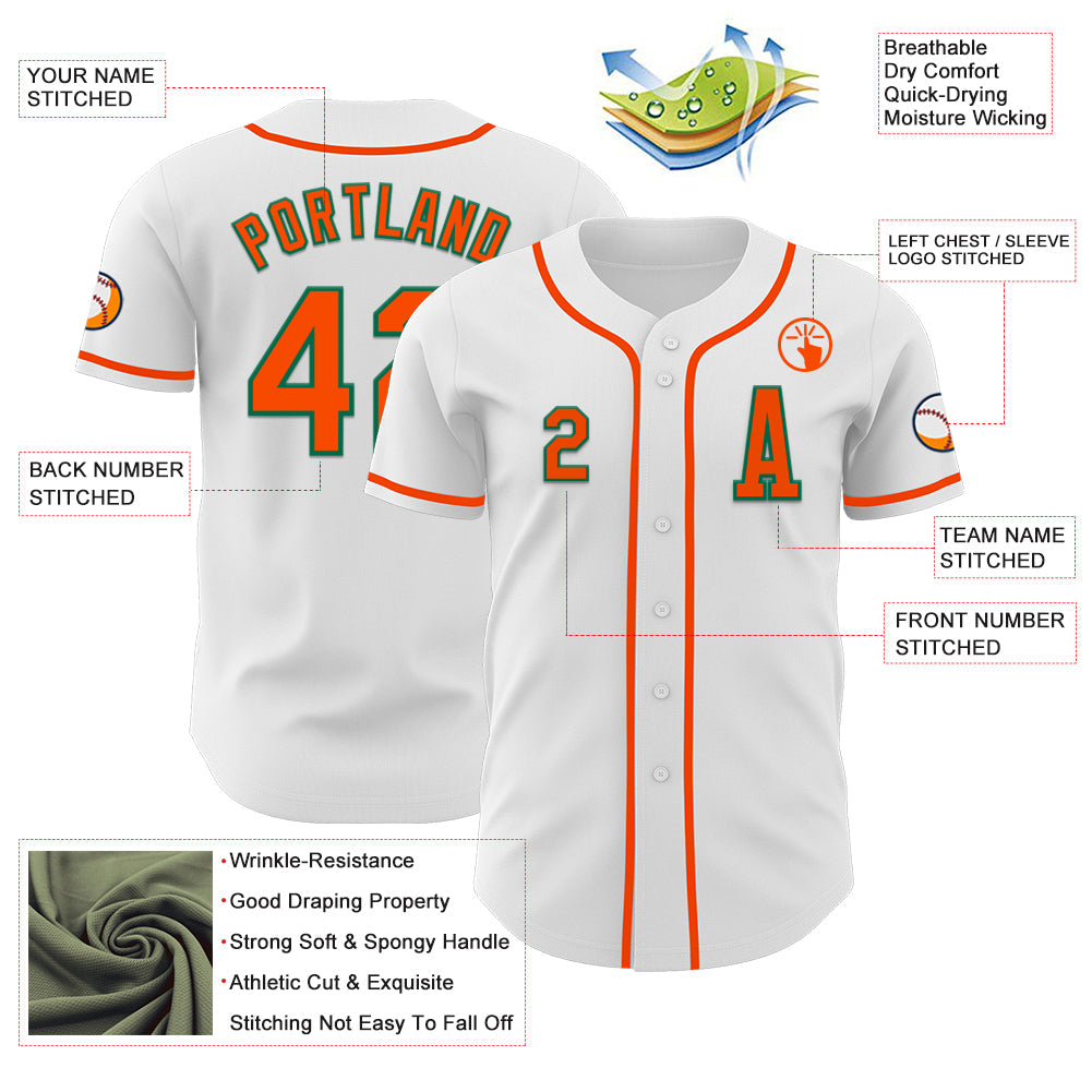 Custom White Orange-Kelly Green Authentic Baseball Jersey - Sky-Custom