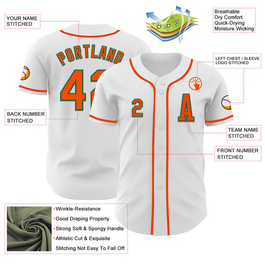 Custom White Orange-Kelly Green Authentic Baseball Jersey - Sky-Custom