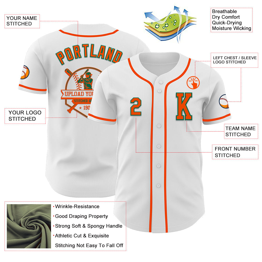 Custom White Orange-Kelly Green Authentic Baseball Jersey - Sky-Custom