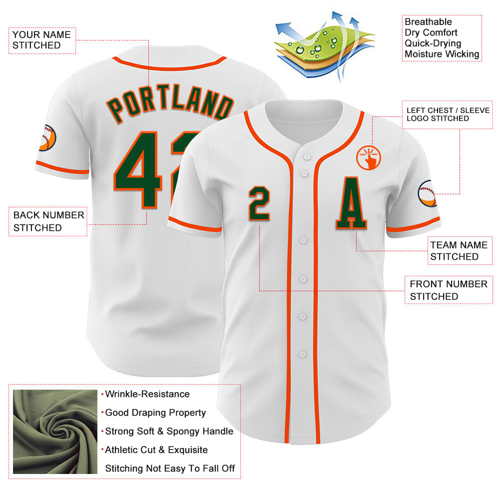 Custom White Green-Orange Authentic Baseball Jersey - Sky-Custom