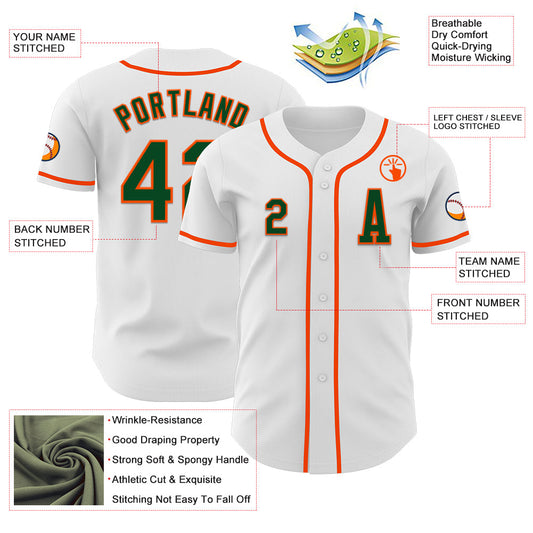 Custom White Green-Orange Authentic Baseball Jersey - Sky-Custom