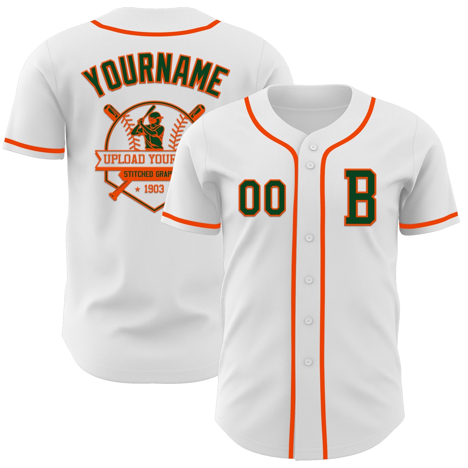 Custom White Green-Orange Authentic Baseball Jersey - Sky-Custom