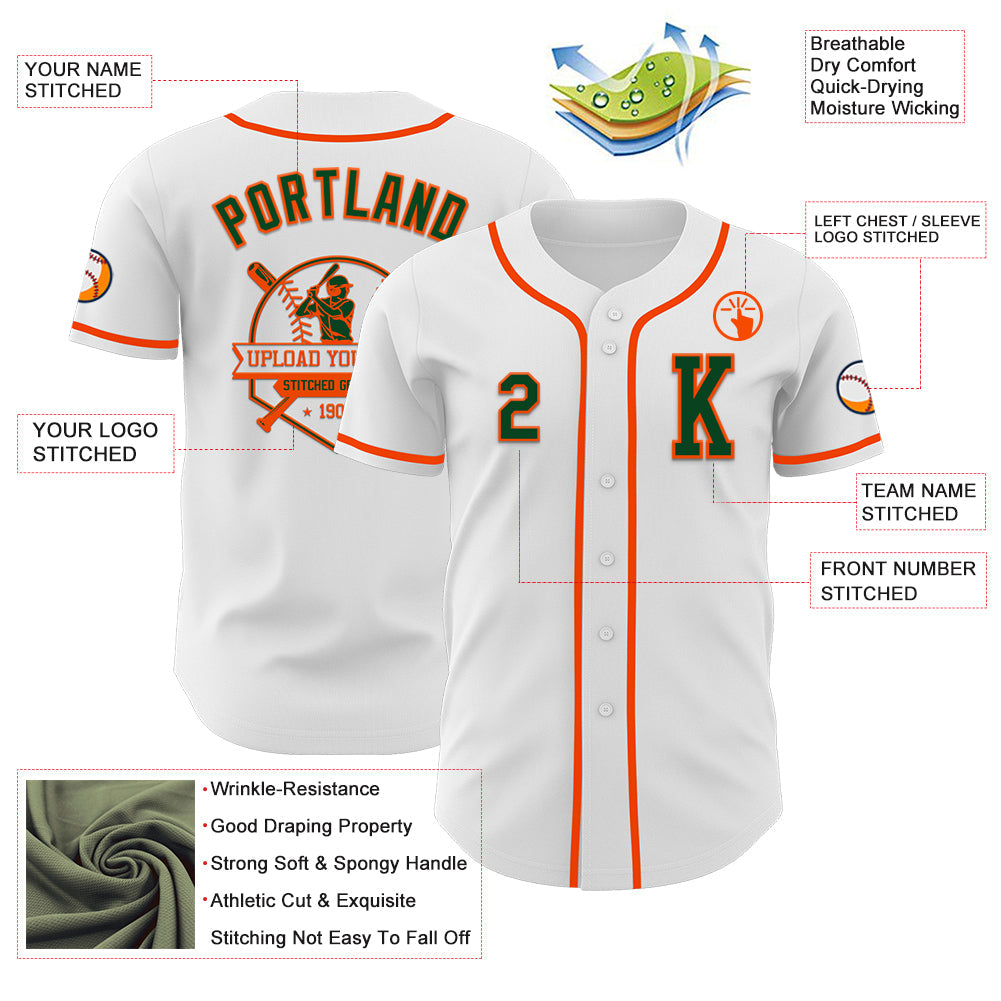 Custom White Green-Orange Authentic Baseball Jersey - Sky-Custom