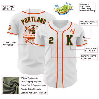 Custom White Green-Orange Authentic Baseball Jersey - Sky-Custom