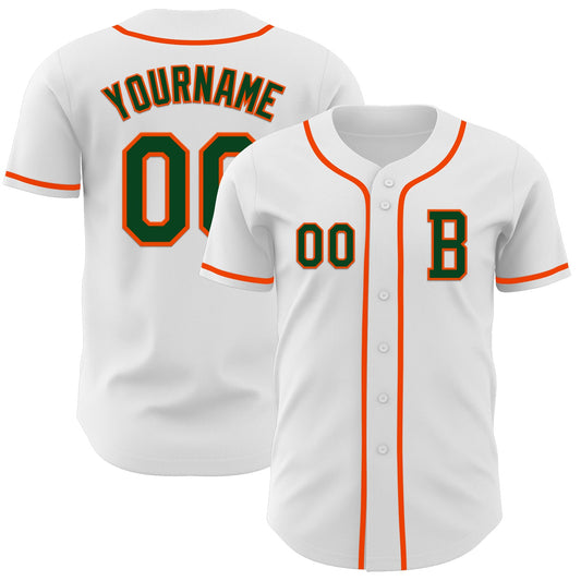 Custom White Green-Orange Authentic Baseball Jersey - Sky-Custom