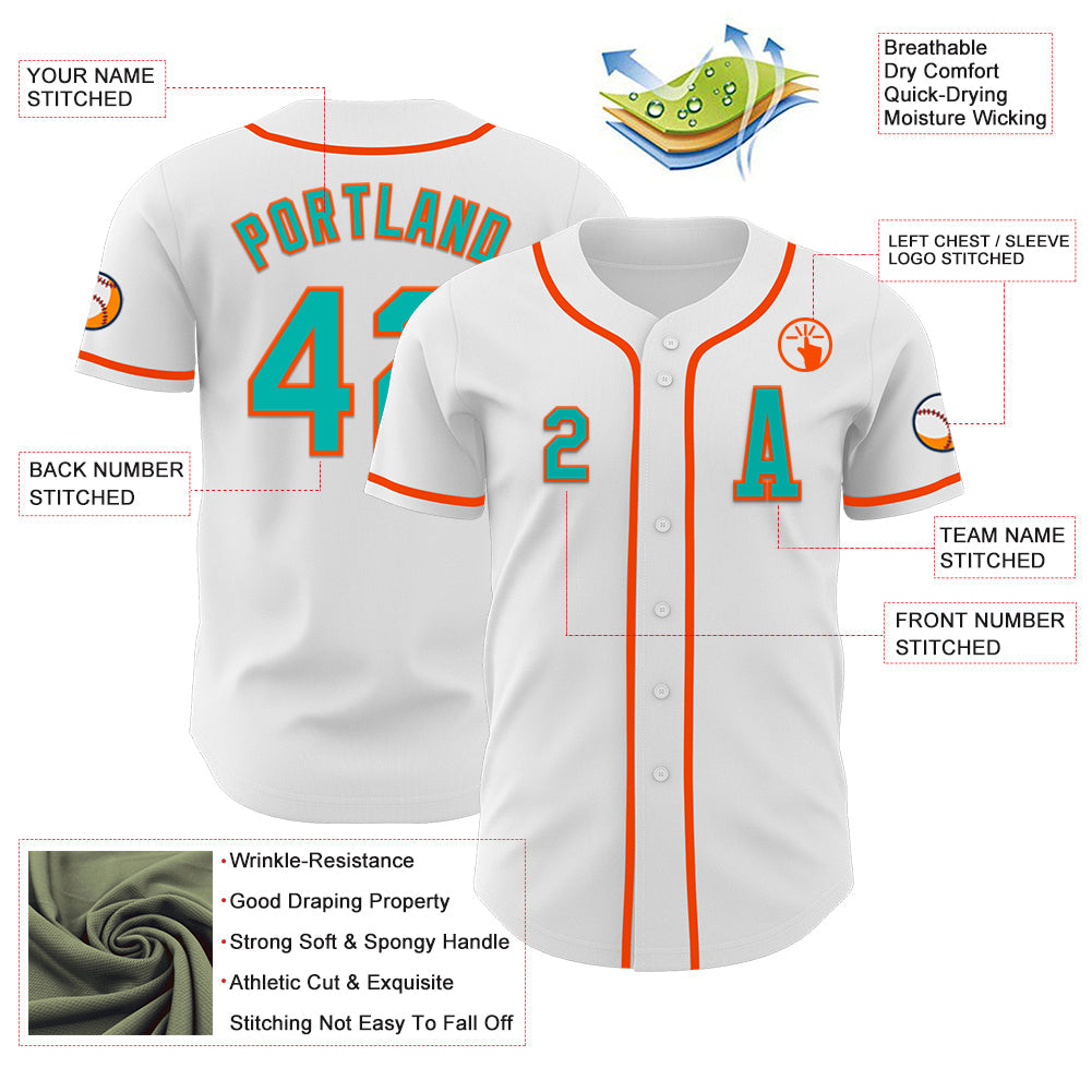 Custom White Aqua-Orange Authentic Baseball Jersey - Sky-Custom