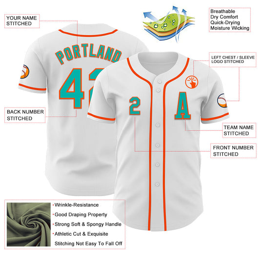 Custom White Aqua-Orange Authentic Baseball Jersey - Sky-Custom