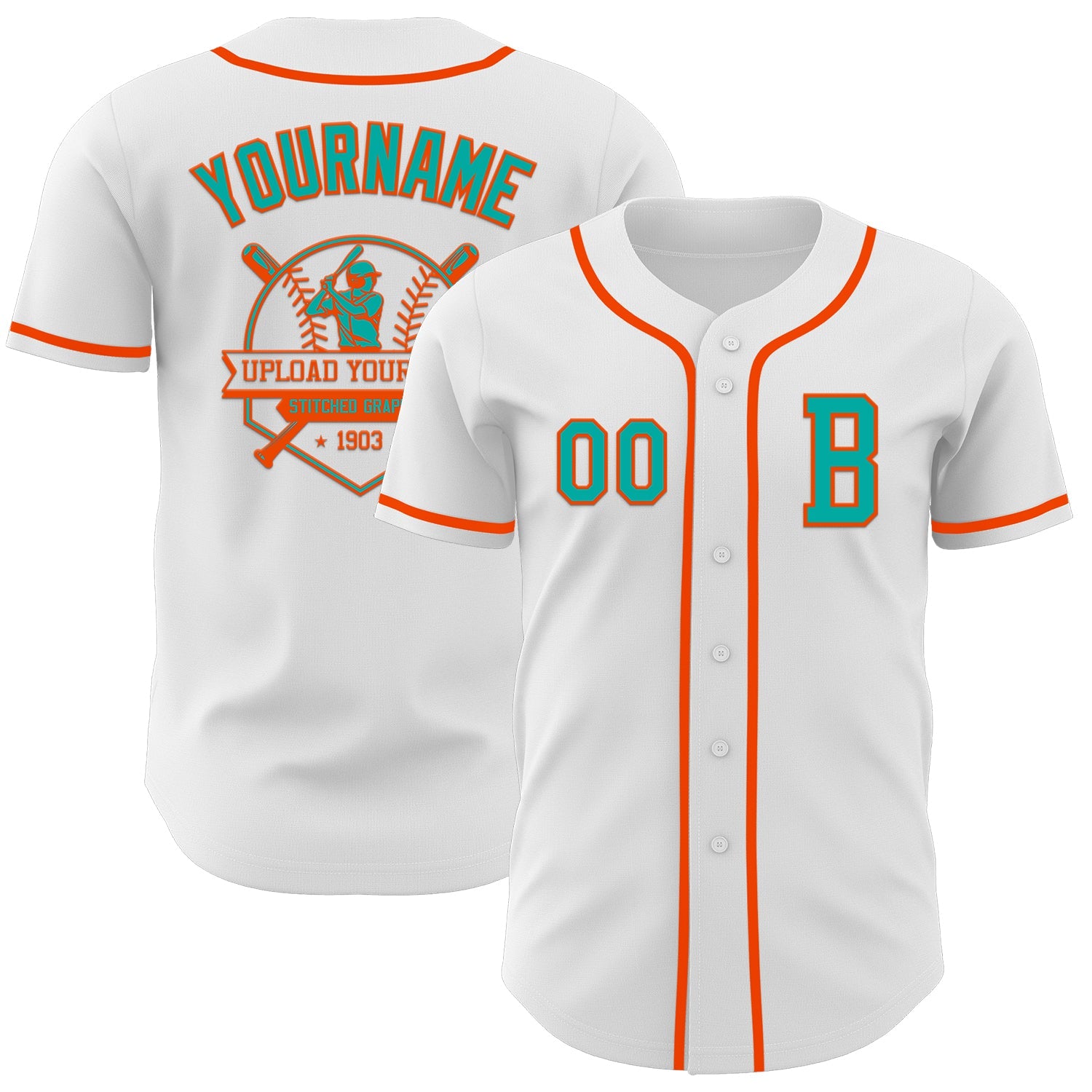 Custom White Aqua-Orange Authentic Baseball Jersey - Sky-Custom