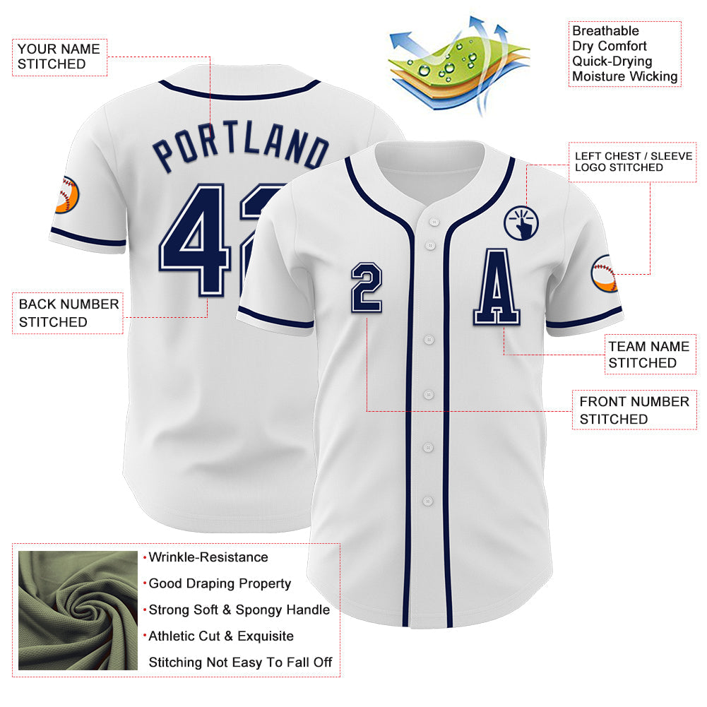 Custom White Navy Authentic Baseball Jersey - Sky-Custom