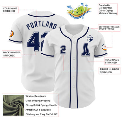 Custom White Navy Authentic Baseball Jersey - Sky-Custom