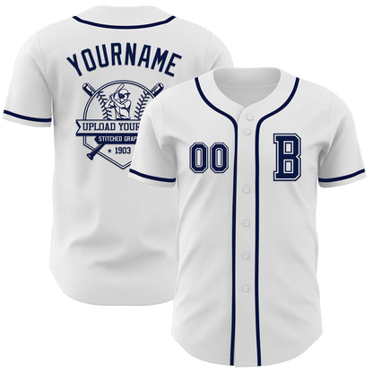 Custom White Navy Authentic Baseball Jersey - Sky-Custom
