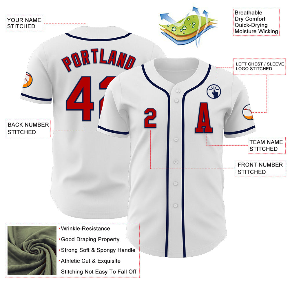 Custom White Red-Navy Authentic Baseball Jersey - Sky-Custom