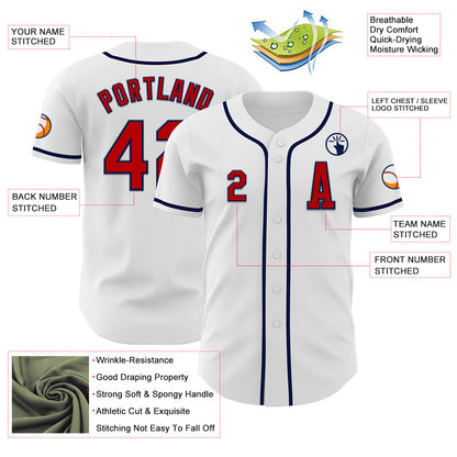 Custom White Red-Navy Authentic Baseball Jersey - Sky-Custom