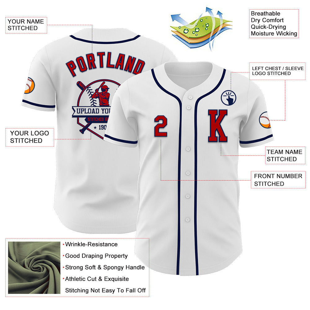 Custom White Red-Navy Authentic Baseball Jersey - Sky-Custom
