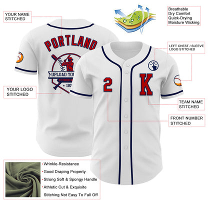 Custom White Red-Navy Authentic Baseball Jersey - Sky-Custom
