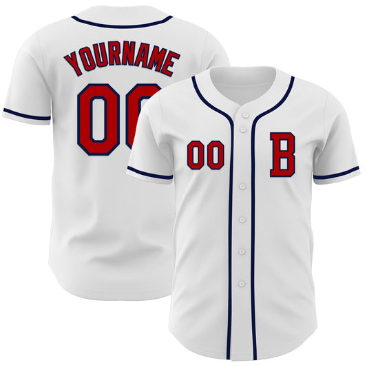 Custom White Red-Navy Authentic Baseball Jersey - Sky-Custom