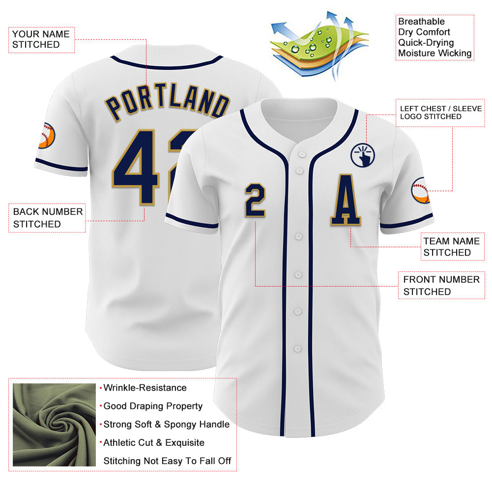 Custom White Navy-Old Gold Authentic Baseball Jersey - Sky-Custom