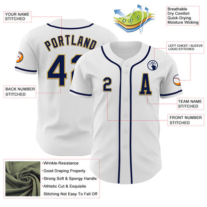 Custom White Navy-Old Gold Authentic Baseball Jersey - Sky-Custom