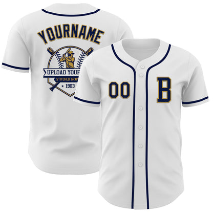 Custom White Navy-Old Gold Authentic Baseball Jersey - Sky-Custom