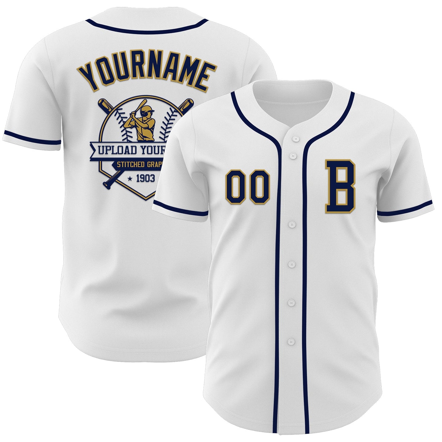 Custom White Navy-Old Gold Authentic Baseball Jersey - Sky-Custom