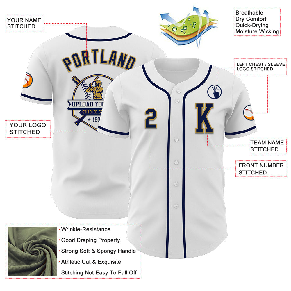 Custom White Navy-Old Gold Authentic Baseball Jersey - Sky-Custom
