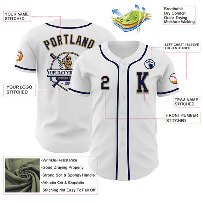 Custom White Navy-Old Gold Authentic Baseball Jersey - Sky-Custom