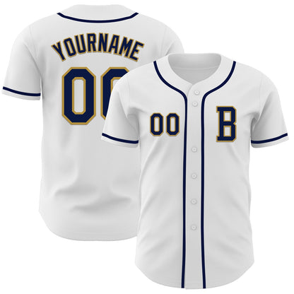 Custom White Navy-Old Gold Authentic Baseball Jersey - Sky-Custom