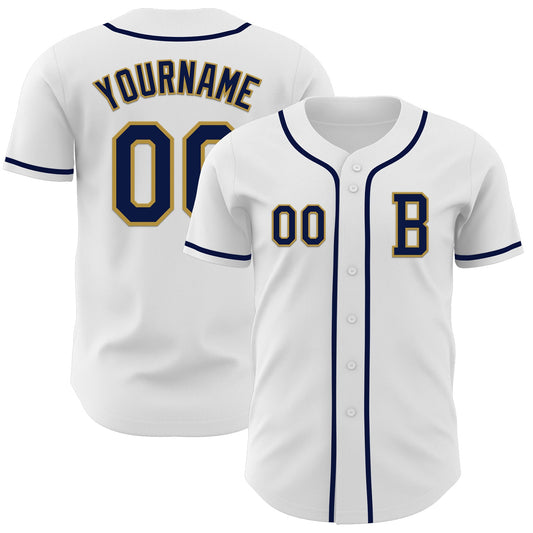 Custom White Navy-Old Gold Authentic Baseball Jersey - Sky-Custom