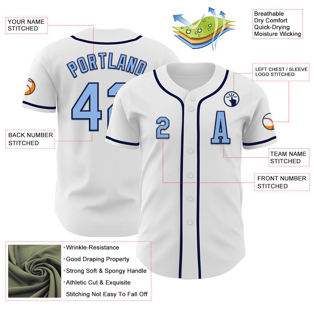 Custom White Light Blue-Navy Authentic Baseball Jersey - Sky-Custom