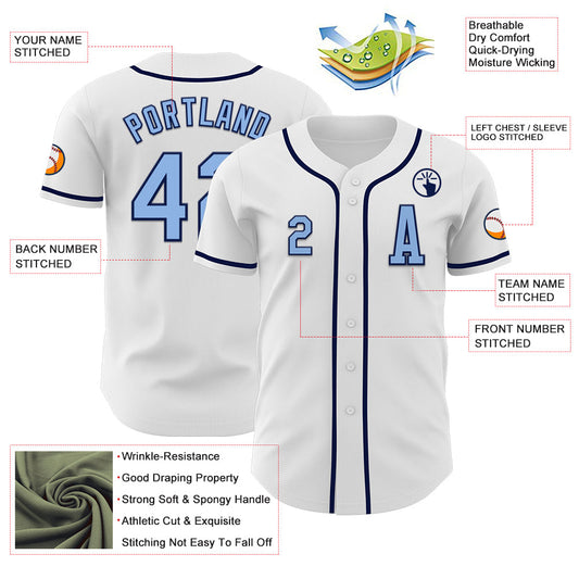 Custom White Light Blue-Navy Authentic Baseball Jersey - Sky-Custom