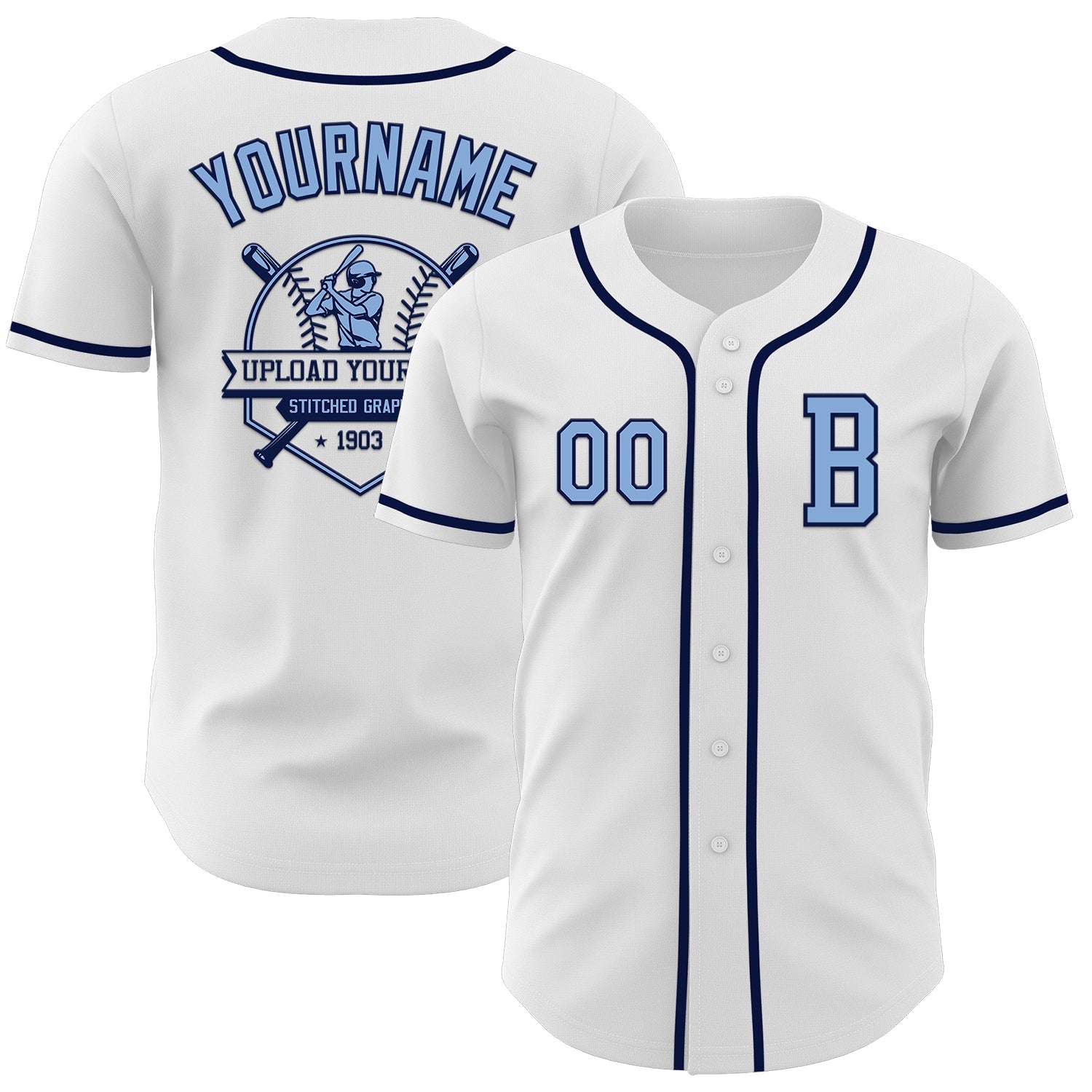 Custom White Light Blue-Navy Authentic Baseball Jersey - Sky-Custom