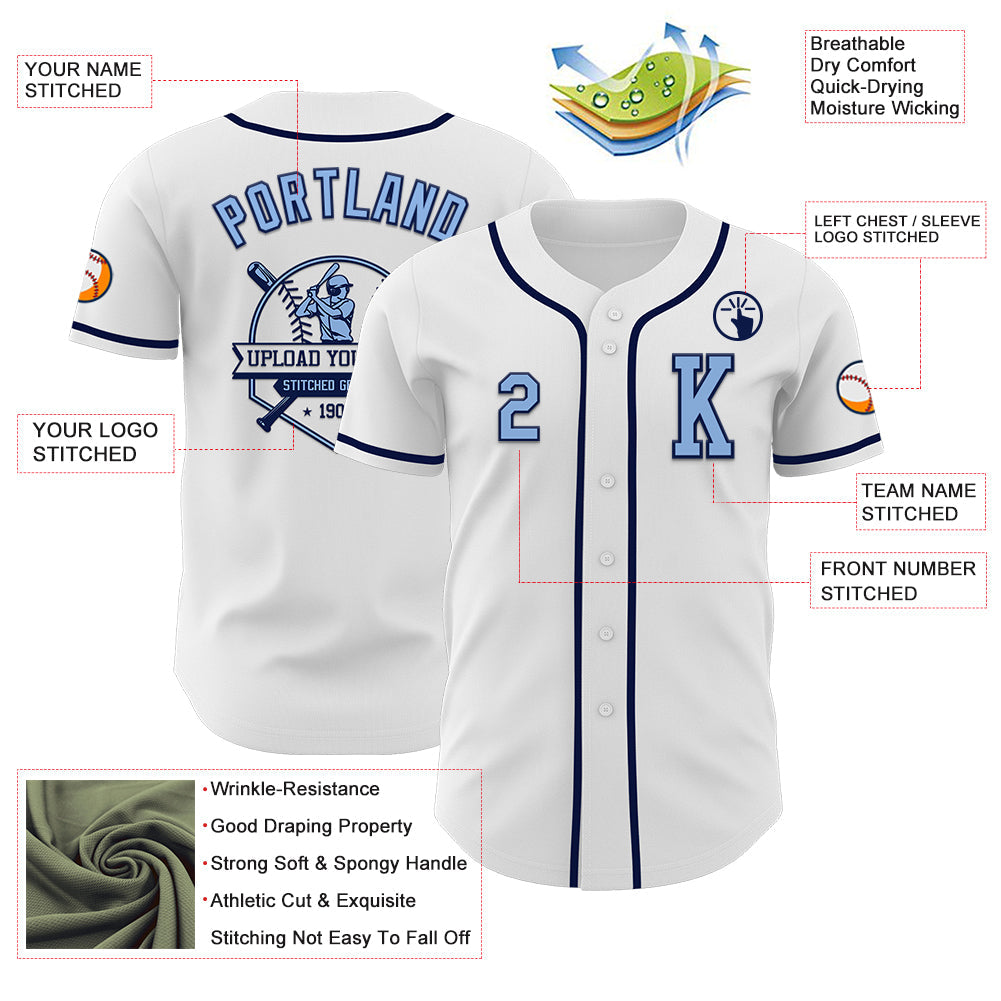 Custom White Light Blue-Navy Authentic Baseball Jersey - Sky-Custom