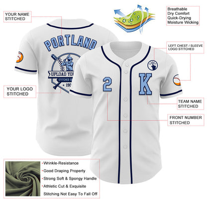 Custom White Light Blue-Navy Authentic Baseball Jersey - Sky-Custom