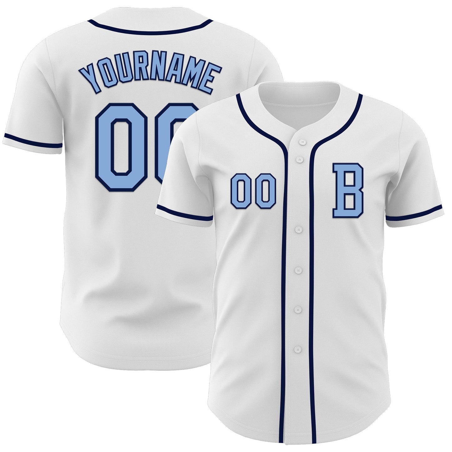 Custom White Light Blue-Navy Authentic Baseball Jersey - Sky-Custom