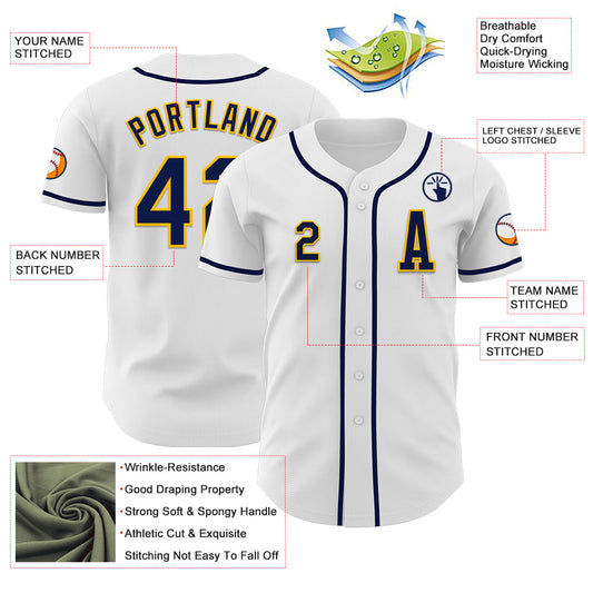 Custom White Navy-Gold Authentic Baseball Jersey - Sky-Custom