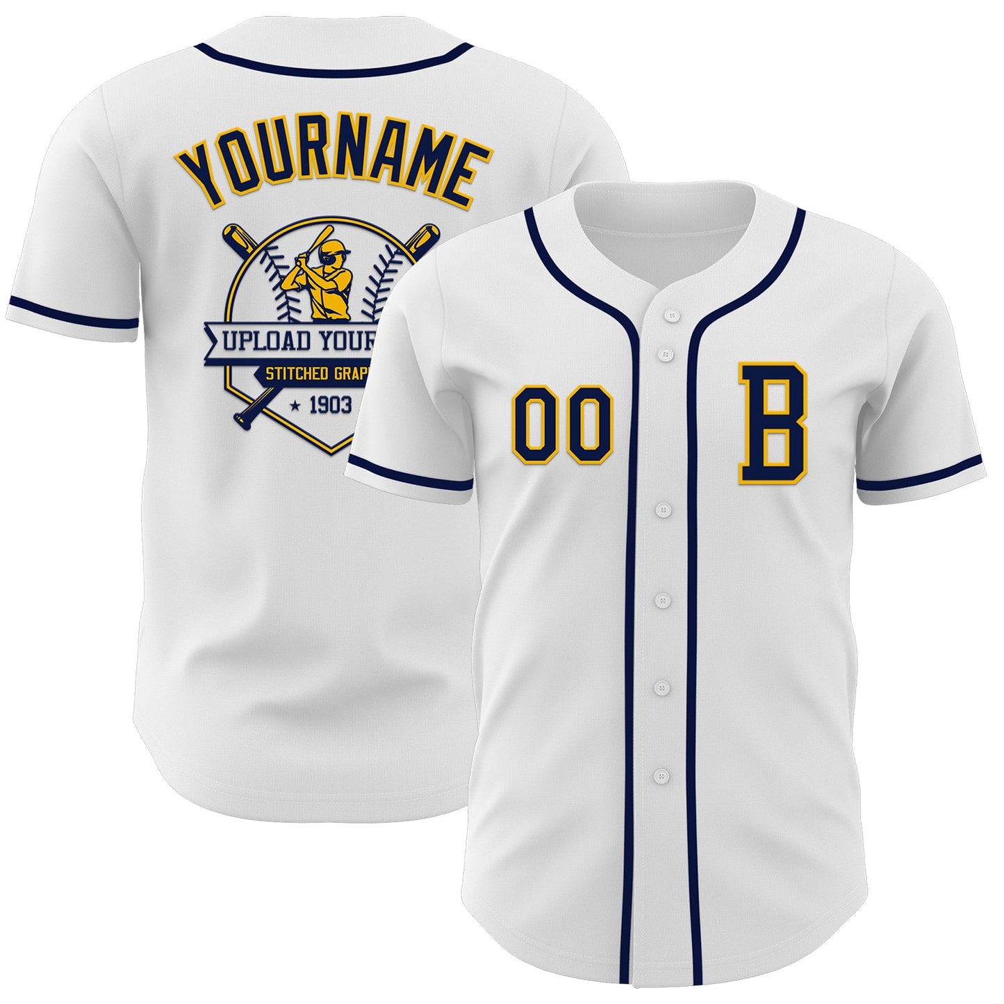 Custom White Navy-Gold Authentic Baseball Jersey - Sky-Custom