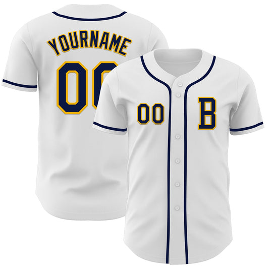 Custom White Navy-Gold Authentic Baseball Jersey - Sky-Custom