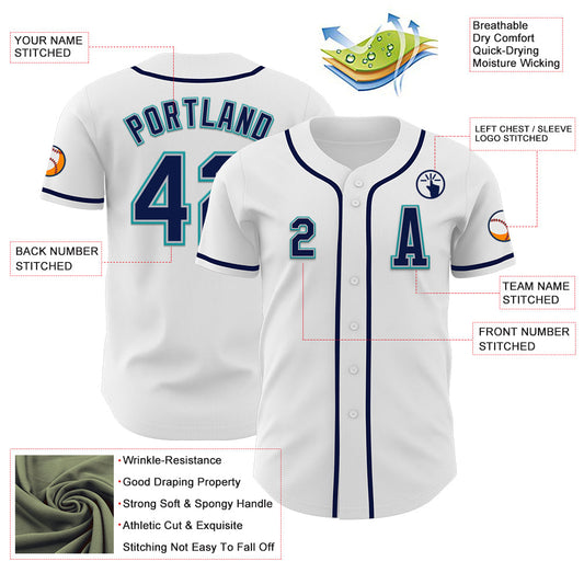Custom White Navy Gray-Teal Authentic Baseball Jersey - Sky-Custom