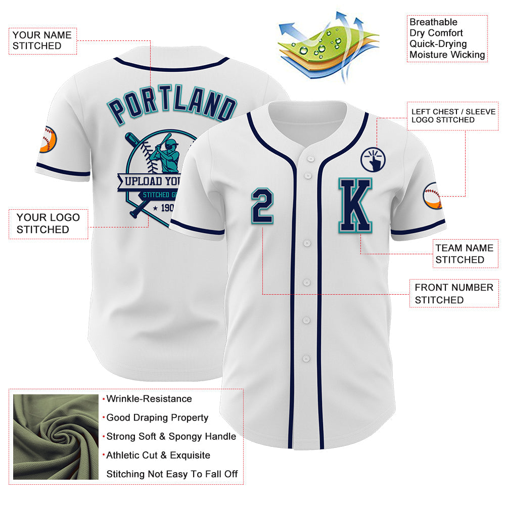 Custom White Navy Gray-Teal Authentic Baseball Jersey - Sky-Custom