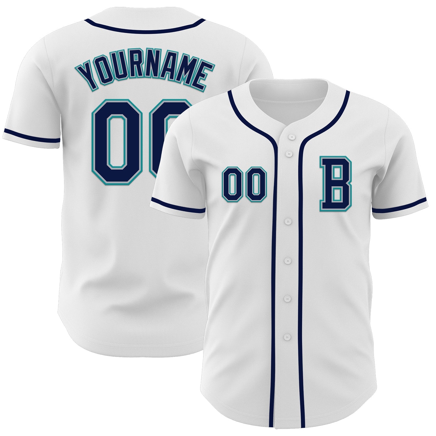 Custom White Navy Gray-Teal Authentic Baseball Jersey - Sky-Custom