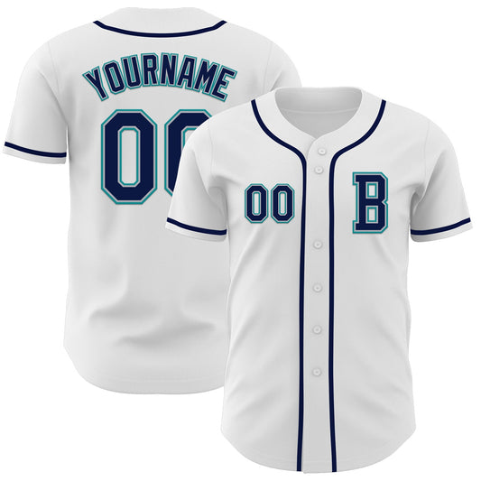 Custom White Navy Gray-Teal Authentic Baseball Jersey - Sky-Custom