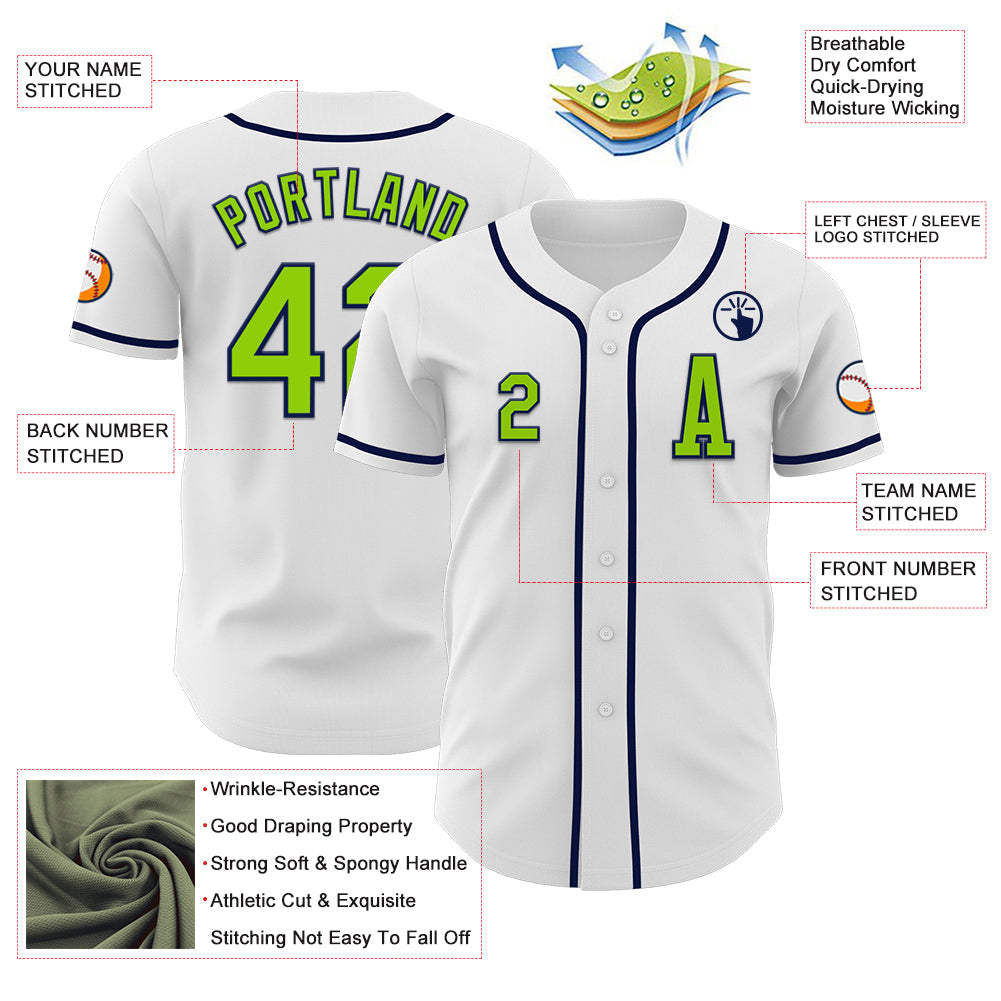 Custom White Neon Green-Navy Authentic Baseball Jersey - Sky-Custom