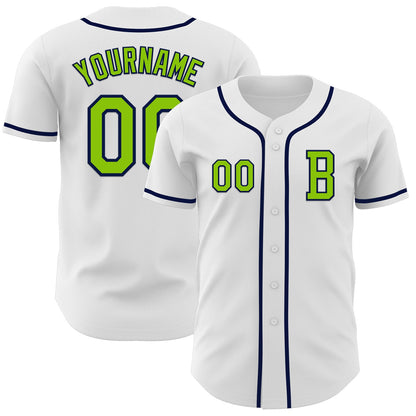 Custom White Neon Green-Navy Authentic Baseball Jersey - Sky-Custom