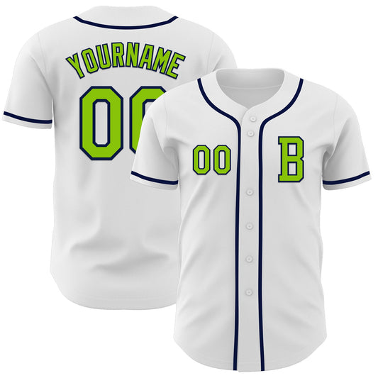 Custom White Neon Green-Navy Authentic Baseball Jersey - Sky-Custom